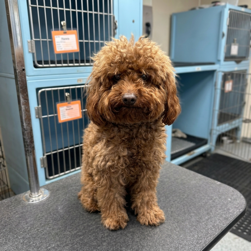 apricot Poodle before grooming