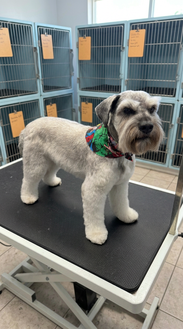 grey Schnauzer after grooming