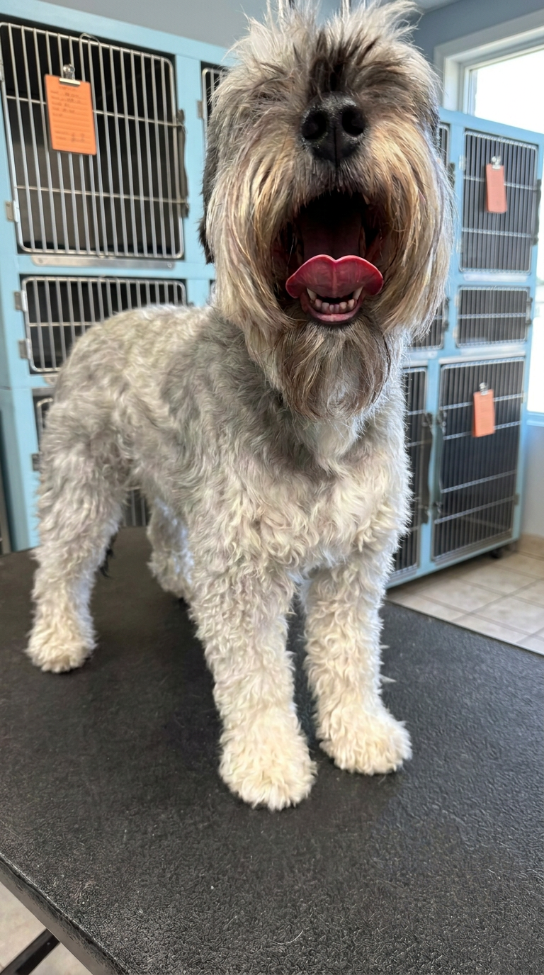grey Schnauzer before grooming