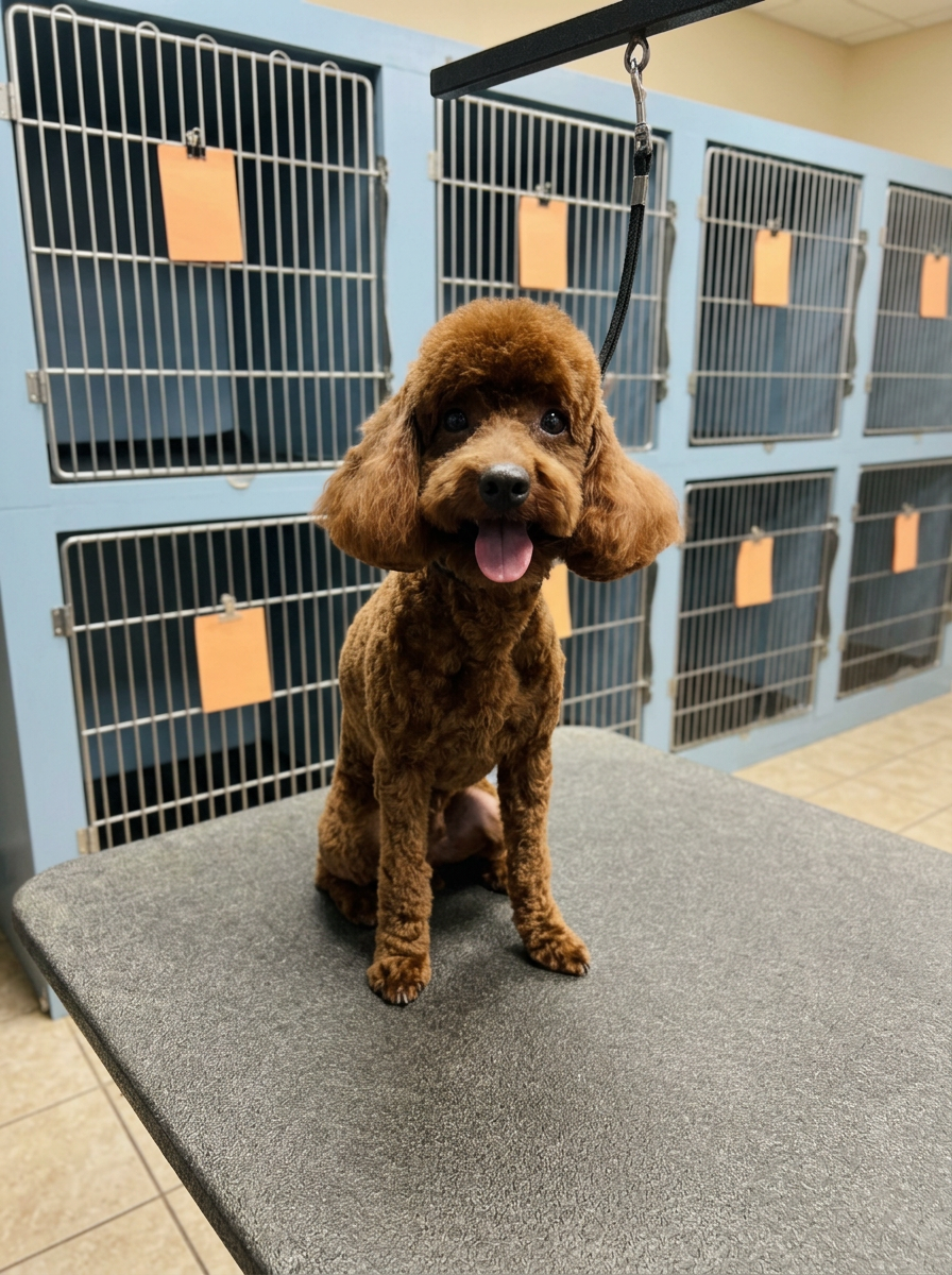 red Toy Poodle after grooming