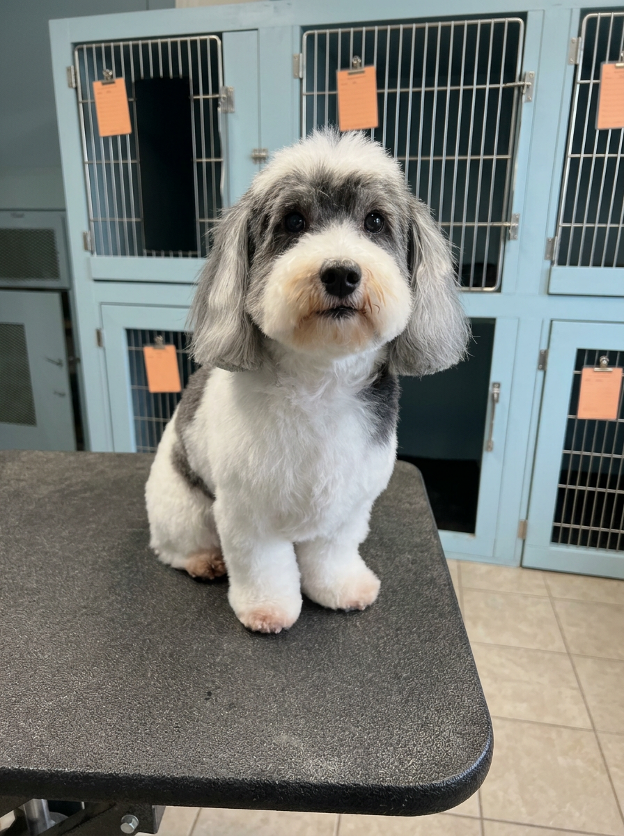 gray and white mix after grooming