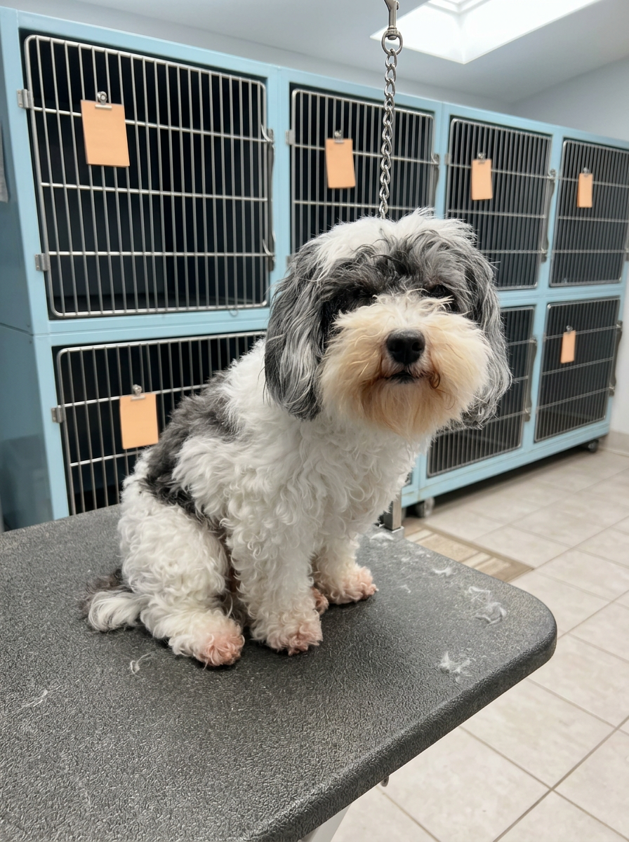 gray and white mix before grooming