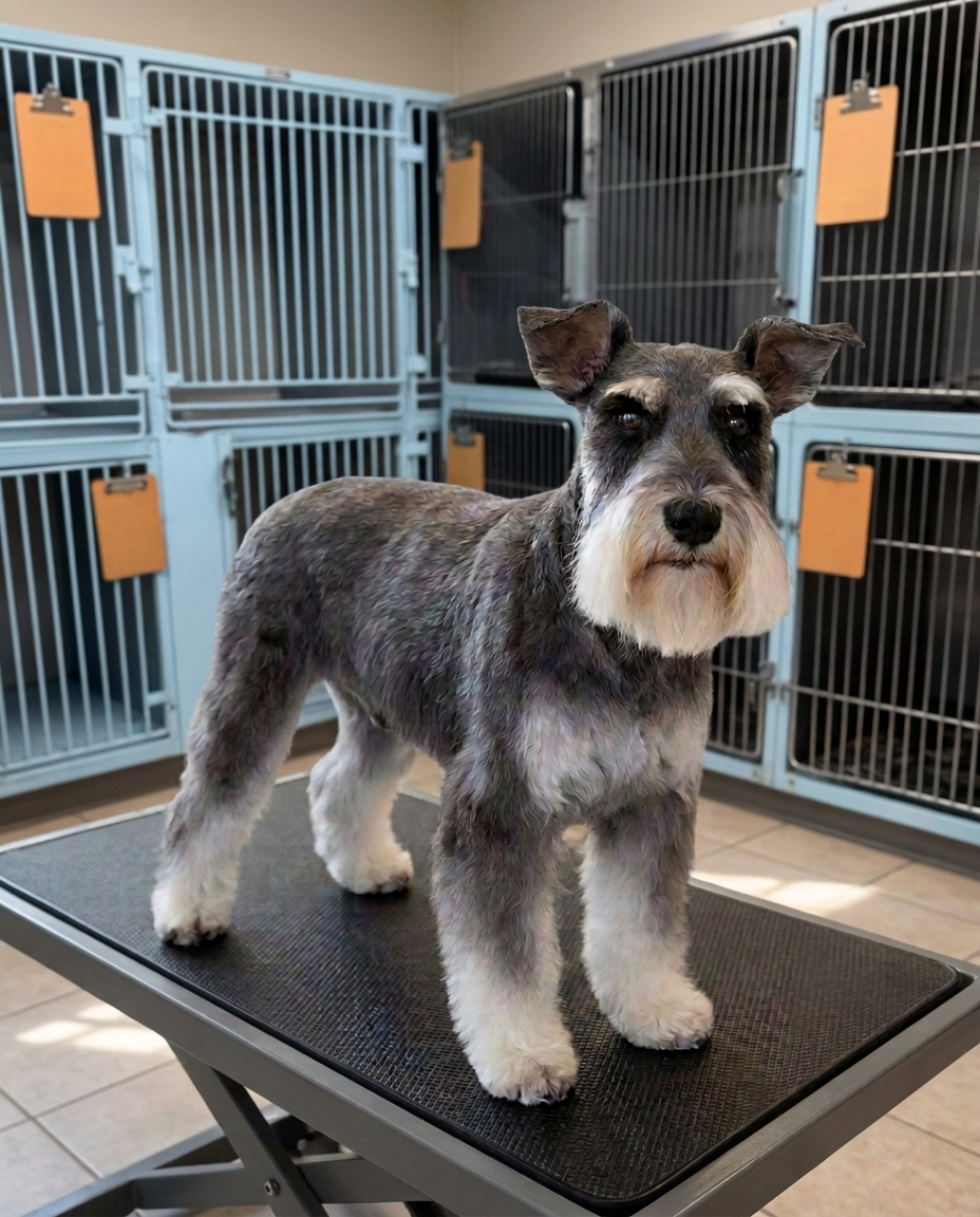 Freshly groomed gray Miniature Schnauzer